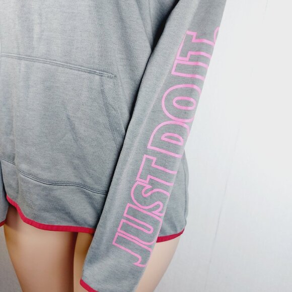 Nike Women's Grey Pink Dri-FIT Just Do It Lightweight Pullover Hoodie Size L - Picture 6 of 14